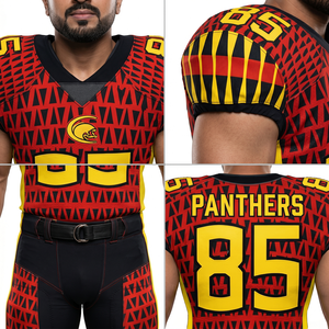 Dhirk Sports - Jersey de Fútbol Americano Personalizado Sublimado con Diseño de Pantera Roja, Uniforme de Equipo Geométrico de Alta Calidad para Hombre, Nombre del Equipo - Product Image 4