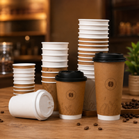 Gobelet à café en papier à double paroi avec couvercle, logo personnalisé, pour cappuccino, biodégradable, vente en gros pour boissons chaudes à emporter