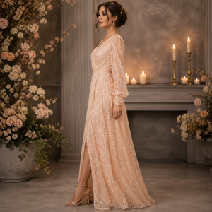 Vestido de Noche Largo Moderno para Mujer de Diseñador |   Vestido de Gala con Cuentas de Lujo |   Escote Corazón |   Natural |   Elegante |   Fiesta de Boda - Product Image 1