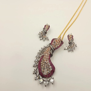 <b>Ruby</b> Style Statement Pendant Set Indian Designer Jewelry Gold Plated <b>Necklace</b> with Earrings Traditional Bridal Wedding Jewelry G - Product Image 1