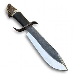 Cuchillo Utilitario de Acero Forjado a Mano para Exteriores, Mango de Asta de Ciervo, Empuñadura de Cuero, Hoja Fija - Product Image 3