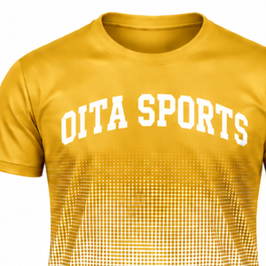 Golden Yellow and <b>White</b> Gradient Sublimation T <b>Shirt</b> <b>Men</b> <b>Short</b> <b>Sleeve</b> Crew Neck Custom Printed Sports Training Performance - Product Image 3