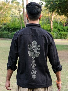 Artisanal <b>Men</b>’s Black Handloom Cotton Shirt Full Sleeve Eco-Friendly Breathable Casual Wear Button-Down <b>Kurta</b> Style Top - Product Image 2