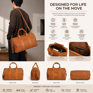 Sac de voyage vintage de luxe en cuir PU, grande capacité, pour week-end, sport, gym, doublure en polyester imperméable, fermeture éclair, poignée souple - Product Image 4
