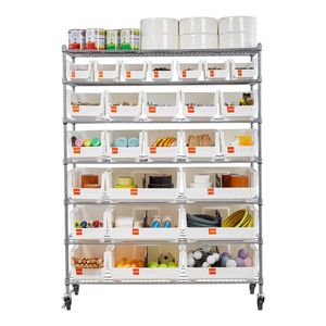 Sistema di scaffalature in acciaio a 7 livelli con ruote, 26 contenitori organizer, scaffale mobile per attrezzi con ruote per garage - Product Image 1