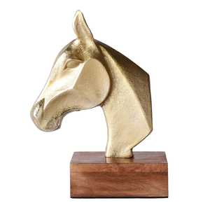 Jaffs Exports Gold Plated Aluminium Horse Head Sculpture <b>Figure</b> Contemporary Art Decor Eco-Friendly 24cm Tabletop Ornament for - Product Image 1