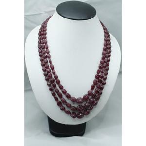 <b>Ruby</b> Oval Beads 3 Strand <b>Necklace</b> Stone Jewelry Red Color For <b>Necklace</b> Making - Product Image 3