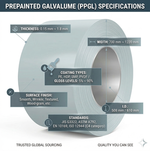 Bobine d'acier prélaqué PPGL Aluzinc de 0,3 mm et 0,4 mm d'épaisseur pour toiture - Product Image 2