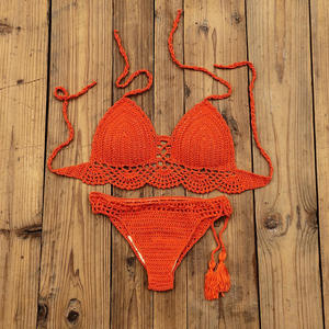 STOCK 8Colors Padding Crochet <b>Bikini</b> Tankinis One-piece <b>Set</b> Lace up Details Knit Brazilian Cheeky Swimwear - Product Image 6