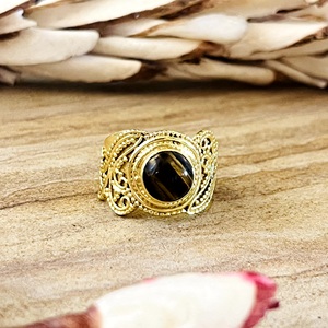 Hot Design Silver <b>Eye</b> Boho <b>Tiger</b> <b>Eye</b> Vintage Brass <b>Ring</b> Women 18k Gold Plated Certified Filigree Tribal Swirl Jewelry - Product Image 4