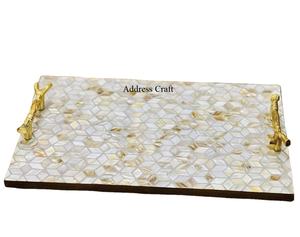 Luxueux Rectangle en forme de nacre incrustation plateau à chocolat Logo personnalisé pour la maison hôtel mariage Eid Ramadan événements décor plateau - Product Image 1