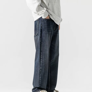 Jeans en denim vintage pour homme de haute qualité, coupe large, style streetwear décontracté, pantalon ample avec fermeture éclair, coupe ample pour homme - Product Image 6