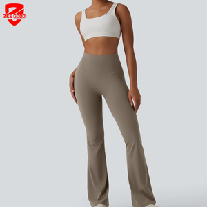 Conjunto de Yoga para Mujer, Top Corto a Cuadros y Leggings Acampanados, Cintura Media Elástica, Elástico en Cuatro Direcciones, Secado Rápido, Tela Suave y Transpirable - Product Image 2