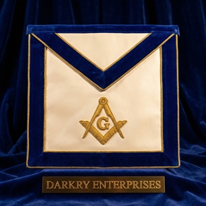 Custom Master Mason <b>Apron</b> Premium <b>White</b> Lambskin Leather Blue Velvet Border Gold Bullion Wire Hand Embroidery Masonic Regalia - Product Image 1