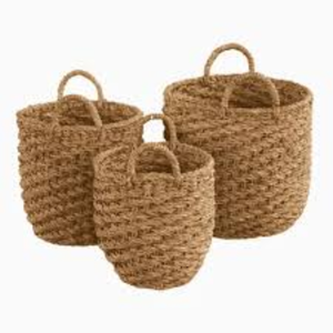 Natural Seagrass & Jute U-Shape Square Bucket with Handle – Handmade Decorative Storage <b>Basket</b> - Product Image 6