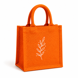 กระเป๋าช้อปปิ้งผ้ากระสอบสีส้มลายใบไม้ ขนาดเล็ก สะพายมือ ใช้ได้ทุกวัน - Product Image 1