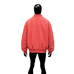 Chaqueta universitaria de lana rosa coral para hombre y mujer, chaqueta bomber extragrande personalizada con cierre de botones a presión, cuello y puños acanalados. - Product Image 2
