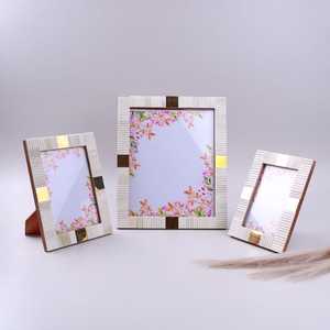 Handcrafted Camel Bone Wood Inlay Photo <b>Frame</b> Ribbed Cream with Aged Inlay <b>Picture</b> <b>Frame</b> For Display - Product Image 1