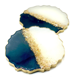 Manteles Individuales Redondos de Resina de Lujo con Detalles de Brillo Dorado, No Tóxicos, Ecológicos, Ajustables, Diámetro y Grosor Personalizables, Blanco y Negro - Product Image 5