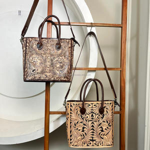 Venta al por mayor de encargo de gran capacidad completa floral mano-tooled bolso de mano de cuero de alta calidad bolsos de moda de lujo de las mujeres bolso de hombro - Product Image 4