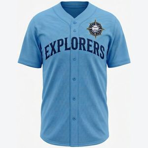 Custom Baseball Jersey Men's Light Blue <b>Short</b> Sleeve V-Neck Button Front Embroidered Logo <b>Mesh</b> Polyester Breathable Regular Fit - Product Image 1