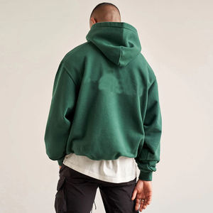 Sweat-shirt à capuche surdimensionné pour homme, vert uni, en molleton de coton, décontracté, pour l'automne, avec poches, coupe classique, tricoté - Product Image 1