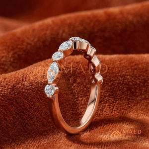 แหวนแต่งงานโรแมนติกชุบทองคำชมพู 14K ประดับเพชรโมอิสซาไนต์ทรงมาร์คีส์และทรงกลม แหวนนิรันดร์เงินแท้ 925 ประดับเพชรสลับกัน - Product Image 1