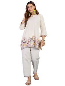 Conjunto de Pantalón y Blusa de Algodón Khadi Bordado Moderno para Mujer, Ropa Casual de Oficina y Fiesta de Verano, Calidad Premium, Protección Solar - Product Image 1