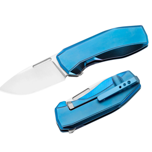 Couteaux pliants bleus avec manche métallique lisse et lame à pointe tombante argentée, dotés d'un clip de poche, pour le camping en plein air et l'usage quotidien - Product Image 3