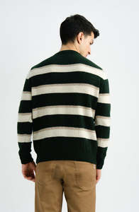 Pull en maille côtelée ample personnalisé de haute qualité pour homme, col rond, design vert crème confortable, fabriqué au Pakistan, OEM ODM - Product Image 4