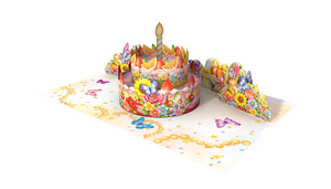 Tarjeta de felicitación 3D con diseño de pastel de cumpleaños, flores y mariposas, redonda, de papel, para celebración de cumpleaños - Product Image 2