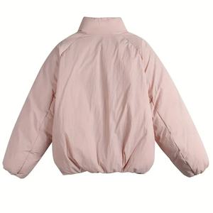 เสื้อแจ็คเก็ตพัฟเฟอร์สีชมพู คอตั้ง ปิดด้วยซิป กันลม บุใยโพลีเอสเตอร์หนา เสื้อโค้ทลำลองสำหรับฤดูหนาว ทรงหลวม ความยาวสั้น - Product Image 2