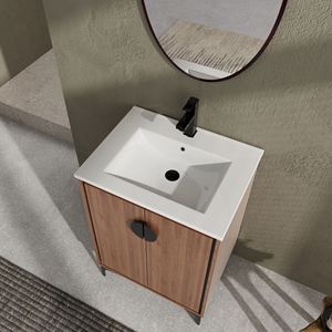 Mobile Bagno Moderno da 24 Pollici con Lavabo Integrato, 2 Ante con Chiusura Ammortizzata, Mobiletto Contenitore con Lavabo Singolo - Product Image 2