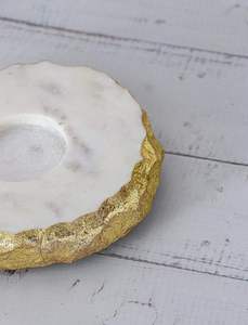 Support de bougie en agate naturelle avec bord doré, support de bougie en pierre de cristal artisanal pour la maison, la salle à manger, le salon - Product Image 2