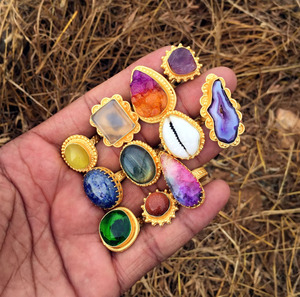 Custom Assorted <b>Gold</b> Plated <b>Rings</b> Natural Stone Handmade Designer <b>Cocktail</b> <b>Rings</b> Wholesale - Product Image 4