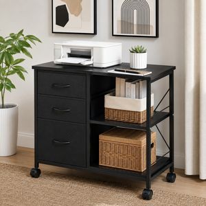 Armoire à roulettes avec 3 tiroirs en tissu, étagère réglable, roulettes verrouillables, noir - Product Image 1