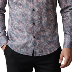 Dusty Blue <b>Mens</b> Floral Printed Long Sleeve Shirt Button Down Casual Slim Fit Fashion <b>Dress</b> Shirt Custom Clothing Supplier - Product Image 6