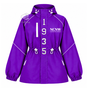 NCNW Chaqueta impermeable con capucha para mujer, color morado, con cremallera completa, cortavientos, cintura ajustable con cordón, puños elásticos, abrigo tipo anorak para exteriores - Product Image 1