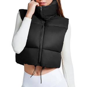 Chaleco Acolchado Negro para Mujer, con Cierre de Cremallera Personalizado, Sin Mangas, Color Sólido, Cortavientos, Informal - Product Image 1