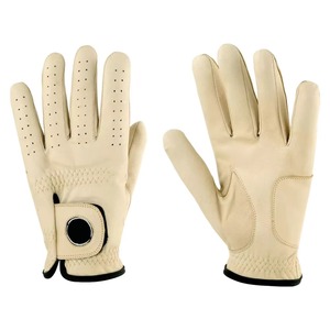 Gants de golf en cuir véritable, respirants, avec fermeture auto-agrippante, protection des mains pour le sport, unisexe, beige - Product Image 1