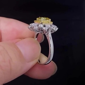 Trendy 1.00ct Fancy Yellow <b>Cushion</b> Lab-Grown Diamond IGI Certified Unique Flower Shape Fine Jewelry 14K White Gold Double <b>Ring</b> - Product Image 3