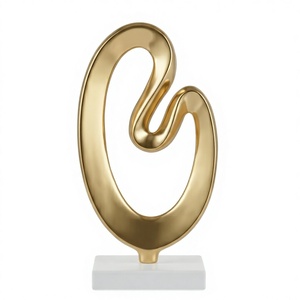 รูปปั้นทองตกแต่งสไตล์โมเดิร์นสำหรับวางบนชั้นวางหรือโต๊ะทำงาน - ดีไซน์ศิลปะนามธรรมโค้งมนที่เป็นเอกลักษณ์ - Product Image 4