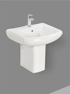 Lavabo de cerámica alargado Modern Alpha, diseño de lavabo suspendido de una pieza, lavabo de lujo para baño, villa o apartamento. - Product Image 1