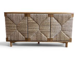 Tv <b>Sideboard</b> <b>Storage</b> Cabinet 3 Doors Woven Rattan Natural Solid Teak Wood Credenza for Living Room Dining Room Wholesale Custom - Product Image 4