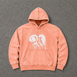 Sweat à capuche oversize imprimé pêche, style streetwear vintage, avec motif portrait blanc, en molleton de coton épais, pour l'automne - Product Image 5