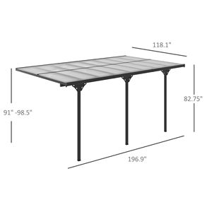 Pergola à toit rigide gris 16,5x10 avec panneaux en polycarbonate anti-UV, résistante à l'eau, dimensions réglables, auvent et pergola - Product Image 3