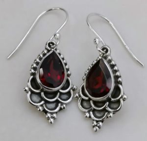 Boucles d'oreilles grenat en argent sterling 925, faites à la main, style bohème, pour femme, bijoux pierre de naissance de juin, bague de promesse - Product Image 2