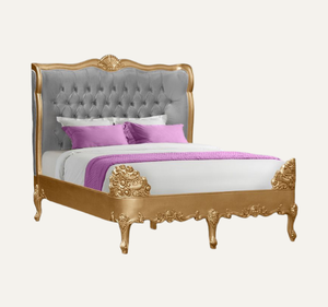เตียงคิงไซส์สไตล์ฝรั่งเศสสุดหรูหุ้มผ้าพร้อมหัวเตียงไม้มะฮอกกานีแบบติดกระดุม  เฟอร์นิเจอร์ห้องนอนประกอบสำเร็จ - Product Image 1