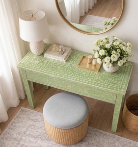 Table console moderne style farmhouse avec incrustation d'os vert, un tiroir, bureau d'appoint, rangement, meuble d'entrée et de salon - Product Image 3