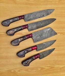 Ensemble de couteaux de chef THEWIZ CRAFTS de qualité supérieure en acier à haute teneur en carbone, 5 pièces, fabriqués à la main, manches ambidextres en os, finition polie - Product Image 1